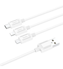 Cavo di ricarica USB-A 3 in 1 bianco Hoco X76 x74 connettore Lightning,MicroUSB,USB-C(Type-C) Ricarica veloce 2A Cavo 1mt nylon Cavo di ricarica USB-A 3 in 1 bianco Hoco X76 x74 connettore Lightning,MicroUSB,USB-C(Type-C) Ricarica veloce 2A Cavo 1mt nylon