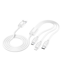 Cavo di ricarica USB-A 3 in 1 bianco Hoco X76 x74 connettore Lightning,MicroUSB,USB-C(Type-C) Ricarica veloce 2A Cavo 1mt nylon Cavo di ricarica USB-A 3 in 1 bianco Hoco X76 x74 connettore Lightning,MicroUSB,USB-C(Type-C) Ricarica veloce 2A Cavo 1mt nylon