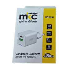 Caricabatteria rapido - 2 porte - USB-C e USB-A da 20W - MKC Caricabatteria rapido - 2 porte - USB-C e USB-A da 20W - MKC
