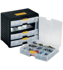 Cassettiera portautensili modulare Store-Age - 4 cassetti - con maniglia - 39,1 x 29 x 33,4 cm - PPL - trasparente/nero Cassettiera portautensili modulare Store-Age - 4 cassetti - con maniglia - 39,1 x 29 x 33,4 cm - PPL - trasparente/nero