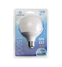 Lampadina led G95 15W attacco E27 1500 lumen - 6500K luce fredda - misura D95Hx140mm equivale a 99w incandescenza Lampadina led G95 15W attacco E27 1500 lumen - 6500K luce fredda - misura D95Hx140mm equivale a 99w incandescenza