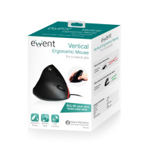 Mouse ergonomico verticale Ewent EW3156 nero, ottico con cavo usb da 1.25mt, 5 tasti + rotella 1000dpi Mouse ergonomico verticale Ewent EW3156 nero, ottico con cavo usb da 1.25mt, 5 tasti + rotella 1000dpi