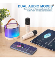 Altoparlante speaker bluetooth 5.2 5W karaoke con 2 microfon1, casse stile retrò, ricarica usb-c, autonomia 12 ore, fino a 10mt Altoparlante speaker bluetooth 5.2 5W karaoke con 2 microfon1, casse stile retrò, ricarica usb-c, autonomia 12 ore, fino a 10mt