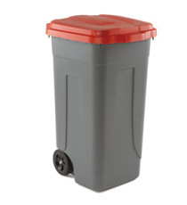 Bidone mobile - 49x54x85 cm - con chiusura a clip - 100 L - grigio/rosso - Mobil Plastic