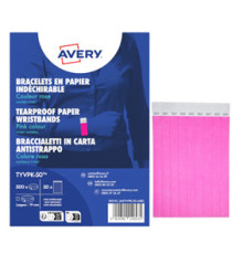 Braccialetti identificativi - in Tyvek - rosa fluo - 265 x 19 mm - 50 fogli - 10 et/fg - Avery - Conf. 500 pezzi Braccialetti identificativi - in Tyvek - rosa fluo - 265 x 19 mm - 50 fogli - 10 et/fg - Avery - Conf. 500 pezzi