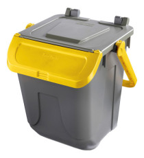 Contenitore portarifiuti Ecology - con sportello e maniglione - 25 L - grigio/giallo - Mobil Plastic