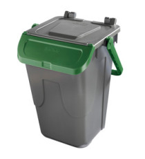Contenitore portarifiuti Ecology - con sportello e maniglione - 35 L - grigio/verde - Mobil Plastic
