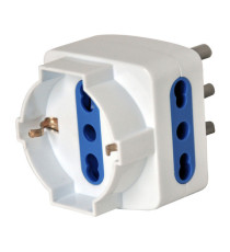 Adattatore triplo con spina 2P+T 16A - 2 prese bipasso 10/16A + 1 Schuko - MKC Adattatore triplo con spina 2P+T 16A - 2 prese bipasso 10/16A + 1 Schuko - MKC
