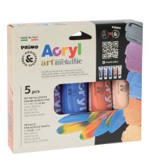 Colori Acryl - 75 ml - colori metal assortiti - Primo - astuccio 5 colori