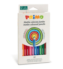 Matite colorate Jumbo - diametro mina 5,5 mm - colori assortiti - Primo - astuccio 12 matite Matite colorate Jumbo - diametro mina 5,5 mm - colori assortiti - Primo - astuccio 12 matite
