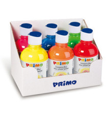 Tempera brillante fluorescente - 300ml - colori fluo assortiti - Primo - box 6 colori Tempera brillante fluorescente - 300ml - colori fluo assortiti - Primo - box 6 colori
