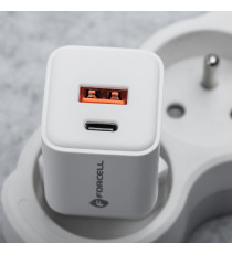 Caricabatterie da muro USB-A e USB-C type-c 35W 3A Forcell F-Energy Mini GaN III VT-35C bianco caricatore PD e Quick Charge 4.0 Caricabatterie da muro USB-A e USB-C type-c 35W 3A Forcell F-Energy Mini GaN III VT-35C bianco caricatore PD e Quick Charge 4.0