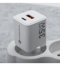 Caricabatterie da muro USB-A e USB-C type-c 35W 3A Forcell F-Energy Mini GaN III VT-35C bianco caricatore PD e Quick Charge 4.0 Caricabatterie da muro USB-A e USB-C type-c 35W 3A Forcell F-Energy Mini GaN III VT-35C bianco caricatore PD e Quick Charge 4.0