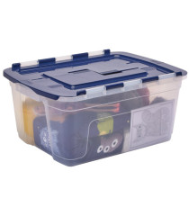 Contenitore multiuso Bankers Box - 43 x 59 x 28 cm - 45 L - PP - con coperchio a cerniera blu - trasparente - Fellowes Contenitore multiuso Bankers Box - 43 x 59 x 28 cm - 45 L - PP - con coperchio a cerniera blu - trasparente - Fellowes