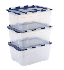 Contenitore multiuso Bankers Box - 43 x 59 x 28 cm - 45 L - PP - con coperchio a cerniera blu - trasparente - Fellowes Contenitore multiuso Bankers Box - 43 x 59 x 28 cm - 45 L - PP - con coperchio a cerniera blu - trasparente - Fellowes