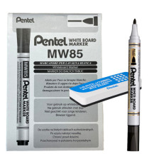 Marcatore white board MW85 - nero - Pentel - bundle 12 pezzi + cancellino magnetico