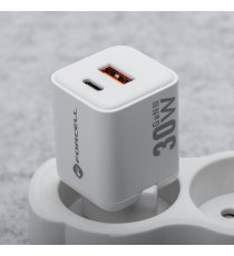 Caricabatterie da muro USB-A e USB-C type-c 30W 3A Forcell F-Energy Mini GaN III VT-35 bianco caricatore PD e Quick Charge 4.0 Caricabatterie da muro USB-A e USB-C type-c 30W 3A Forcell F-Energy Mini GaN III VT-35 bianco caricatore PD e Quick Charge 4.0