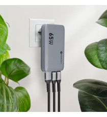 Caricabatterie da muro ultraslim 2 USB-C type-c e 1 USB-A 65W 4A Forcell F-Energy GaN III VT-47 caricatore PD e Quick Charge 4.0 Caricabatterie da muro ultraslim 2 USB-C type-c e 1 USB-A 65W 4A Forcell F-Energy GaN III VT-47 caricatore PD e Quick Charge 4.0