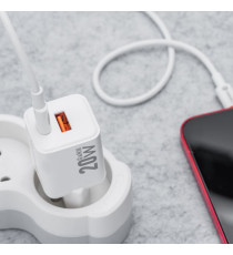 Caricabatterie da muro USB-A e USB-C type-c 20W 3A Forcell F-Energy Mini GaN III VT-35A bianco caricatore PD e Quick Charge 4.0 Caricabatterie da muro USB-A e USB-C type-c 20W 3A Forcell F-Energy Mini GaN III VT-35A bianco caricatore PD e Quick Charge 4.0