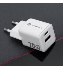 Caricabatterie da muro USB-A e USB-C type-c 20W 3A Forcell F-Energy Mini GaN III VT-35A bianco caricatore PD e Quick Charge 4.0 Caricabatterie da muro USB-A e USB-C type-c 20W 3A Forcell F-Energy Mini GaN III VT-35A bianco caricatore PD e Quick Charge 4.0