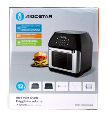 Friggitrice ad aria Aigostar 12 litri 1500W, touch screen led, Funzione rotante per arrostire polli interi L336.7xW336xH368mm Friggitrice ad aria Aigostar 12 litri 1500W, touch screen led, Funzione rotante per arrostire polli interi L336.7xW336xH368mm