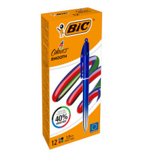 Penna sfera a scatto 4 Colori Smooth - 1.0 mm - fusto blu - Bic - conf. 12 pezzi