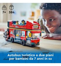 Lego City - Autobus turistico rosso a due piani - Lego 60407 con Veicolo in Stile Londinese e 5 Minifigure Anni 7+ 384pz