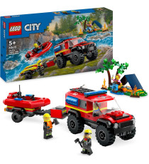 Lego City - Fuoristrada antincendio e gommone di salvataggio - Lego 60412 Rimorchio per Barca, 2 Vigili del Fuoco Anni 5+ 301pz
