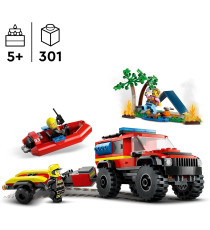 Lego City - Fuoristrada antincendio e gommone di salvataggio - Lego 60412 Rimorchio per Barca, 2 Vigili del Fuoco Anni 5+ 301pz