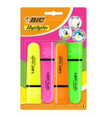 Evidenziatore Flat  - punta a scalpello - tratto da 1,2mm-4,6mm - colori assortiti fluo - Bic - astuccio 4 pezzi