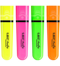 Evidenziatore Flat  - punta a scalpello - tratto da 1,2mm-4,6mm - colori assortiti fluo - Bic - astuccio 4 pezzi