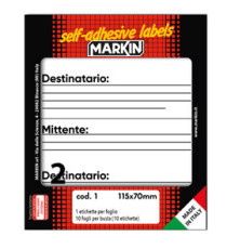Etichette adesive mittente/destinatario - in carta - permanenti - 115 x 70 mm - 2 et/fg - 10 fogli - bianco - Markin Etichette adesive mittente/destinatario - in carta - permanenti - 115 x 70 mm - 2 et/fg - 10 fogli - bianco - Markin