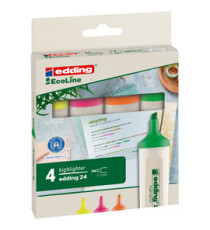 Evidenziatore 24 EcoLine - punta scalpello - da 2 a 5 mm - colori assortiti - Edding - astuccio 4 pezzi Evidenziatore 24 EcoLine - punta scalpello - da 2 a 5 mm - colori assortiti - Edding - astuccio 4 pezzi
