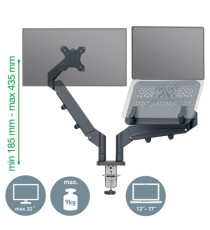 Braccio salvaspazio  - per 2 monitor & laptop - grigio scuro - Leitz