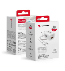 Pack caricabatterie da muro 2 porte USB-A e USB-C 33W white Forcell F-Energy Crystal VT-41 cavo type-c PD QC4.0 tecnologia GaN3 Pack caricabatterie da muro 2 porte USB-A e USB-C 33W white Forcell F-Energy Crystal VT-41 cavo type-c PD QC4.0 tecnologia GaN3