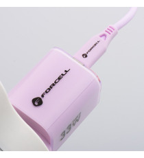 Pack caricabatterie da muro 2 porte USB-A e USB-C 33W purple Forcell F-Energy Crystal VT-41 cavo type-c PD QC4.0 tecnologia GaN3 Pack caricabatterie da muro 2 porte USB-A e USB-C 33W purple Forcell F-Energy Crystal VT-41 cavo type-c PD QC4.0 tecnologia GaN3