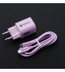 Pack caricabatterie da muro 2 porte USB-A e USB-C 33W purple Forcell F-Energy Crystal VT-41 cavo type-c PD QC4.0 tecnologia GaN3 Pack caricabatterie da muro 2 porte USB-A e USB-C 33W purple Forcell F-Energy Crystal VT-41 cavo type-c PD QC4.0 tecnologia GaN3