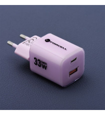 Pack caricabatterie da muro 2 porte USB-A e USB-C 33W purple Forcell F-Energy Crystal VT-41 cavo type-c PD QC4.0 tecnologia GaN3 Pack caricabatterie da muro 2 porte USB-A e USB-C 33W purple Forcell F-Energy Crystal VT-41 cavo type-c PD QC4.0 tecnologia GaN3