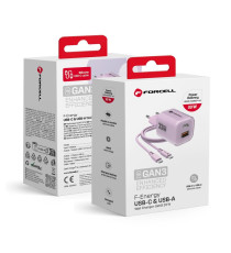 Pack caricabatterie da muro 2 porte USB-A e USB-C 33W purple Forcell F-Energy Crystal VT-41 cavo type-c PD QC4.0 tecnologia GaN3 Pack caricabatterie da muro 2 porte USB-A e USB-C 33W purple Forcell F-Energy Crystal VT-41 cavo type-c PD QC4.0 tecnologia GaN3