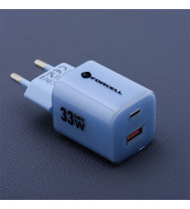 Pack caricabatterie da muro 2 porte USB-A e USB-C 33W blue Forcell F-Energy Crystal VT-41 cavo type-c PD QC4.0 tecnologia GaN3 Pack caricabatterie da muro 2 porte USB-A e USB-C 33W blue Forcell F-Energy Crystal VT-41 cavo type-c PD QC4.0 tecnologia GaN3