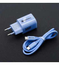 Pack caricabatterie da muro 2 porte USB-A e USB-C 33W blue Forcell F-Energy Crystal VT-41 cavo type-c PD QC4.0 tecnologia GaN3 Pack caricabatterie da muro 2 porte USB-A e USB-C 33W blue Forcell F-Energy Crystal VT-41 cavo type-c PD QC4.0 tecnologia GaN3