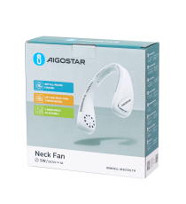 Ventilatore da collo 8 pollici 4W, bianco a 3 velocità, 1200mAh, Design a doppia turbina sinistra e destra, Ricarica USB Ventilatore da collo 8 pollici 4W, bianco a 3 velocità, 1200mAh, Design a doppia turbina sinistra e destra, Ricarica USB
