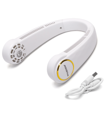 Ventilatore da collo 8 pollici 4W, bianco a 3 velocità, 2000mAh, Design a doppia turbina sinistra e destra, Ricarica USB Ventilatore da collo 8 pollici 4W, bianco a 3 velocità, 2000mAh, Design a doppia turbina sinistra e destra, Ricarica USB