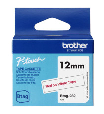 Brother - Nastro -  Rosso/Bianco - BTAG232 - 12mm x 4mt Brother - Nastro -  Rosso/Bianco - BTAG232 - 12mm x 4mt