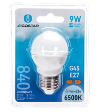 Lampadine led G45 9W attacco E27 840 lumen 6500K luce fredda D45H80mm equivale a 62W incandescenza Lampadine led G45 9W attacco E27 840 lumen 6500K luce fredda D45H80mm equivale a 62W incandescenza