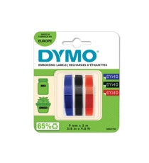 Nastro a rilievo - 9 mm x 3 mt - nero/rosso/blu - Dymo - blister 3 nastri Nastro a rilievo - 9 mm x 3 mt - nero/rosso/blu - Dymo - blister 3 nastri