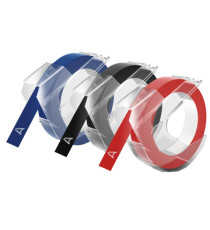 Nastro a rilievo - 9 mm x 3 mt - nero/rosso/blu - Dymo - blister 3 nastri Nastro a rilievo - 9 mm x 3 mt - nero/rosso/blu - Dymo - blister 3 nastri