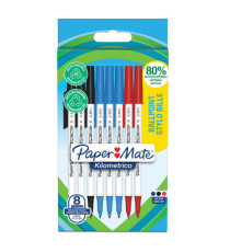 Penna sfera - cappuccio - Kilometrico Recycled - punta 1,0 mm - colori assortiti - Papermate - conf. 8 pezzi