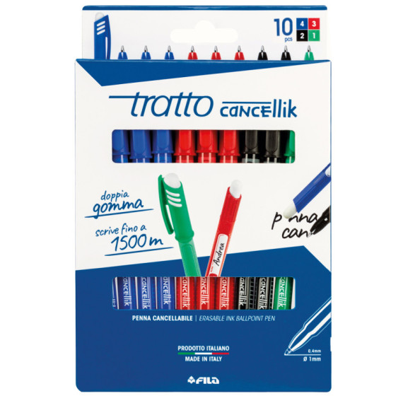 Penna sfera Cancellik- cancellabile - punta 1,0mm - 10 colori assortiti  - Tratto - astuccio 10 pezzi Penna sfera Cancellik- cancellabile - punta 1,0mm - 10 colori assortiti  - Tratto - astuccio 10 pezzi