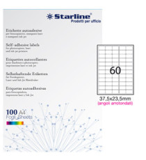 Etichette adesive - in carta - angoli arrotondati - permanenti - 37,5 x 23,5 mm - 60 et/fg - 100 fogli - bianco - Starli